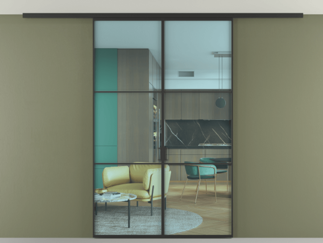 Перегородка Formato вдоль стены на потолок 2 створки АЛПР 040.03 Алюминий Черный Прозрачное голубое стекло, триплекс Цена 9800 AZE | Volhovec