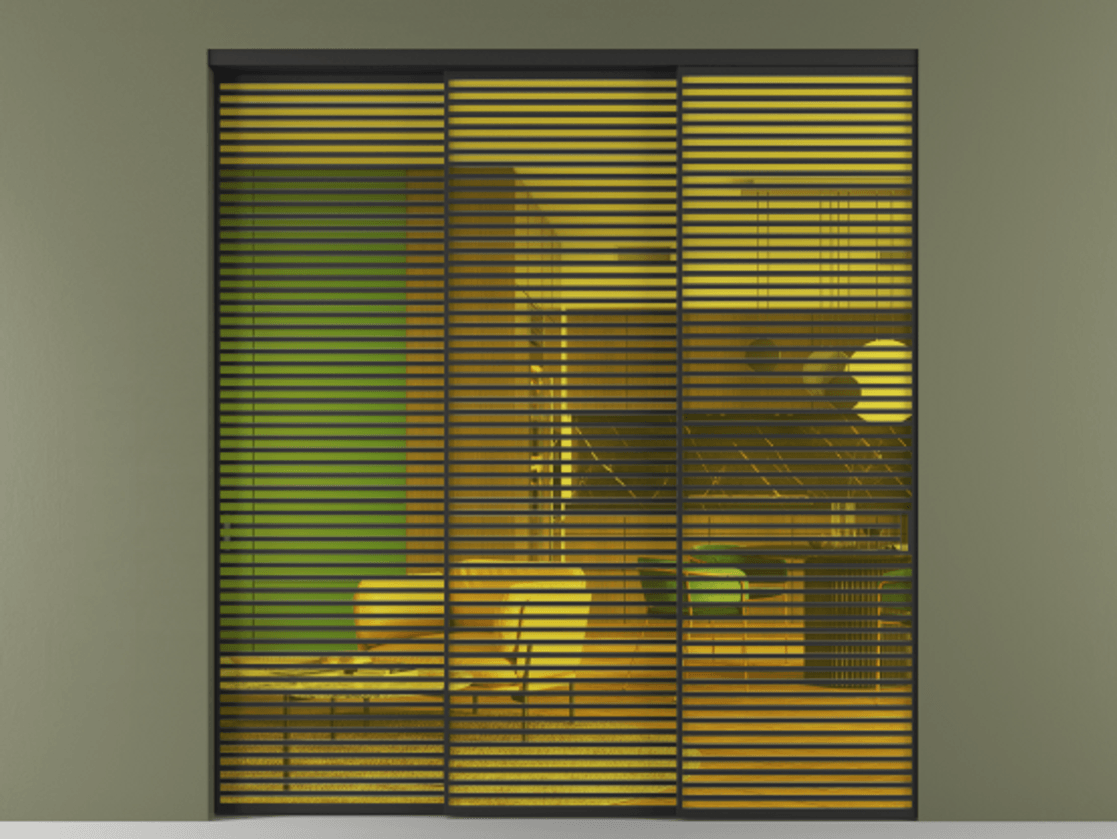 Перегородка Formato внутри проёма 3 створки с синхронным механизмом АЛПР 040.07 Алюминий Черный Прозрачное жёлтое стекло, триплекс Цена 28800.1125 AZE  | Volhovec