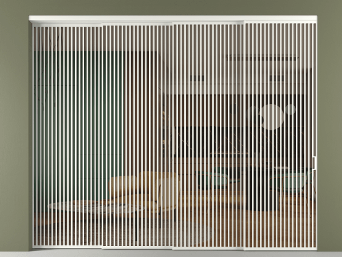 Перегородка Формато внутри проёма 4 створки с синхронным механизмом АЛПР 040.06 Алюминий светло-серый Прозрачное бронзовое стекло, триплекс Цена 40520 AZE | Volhovec