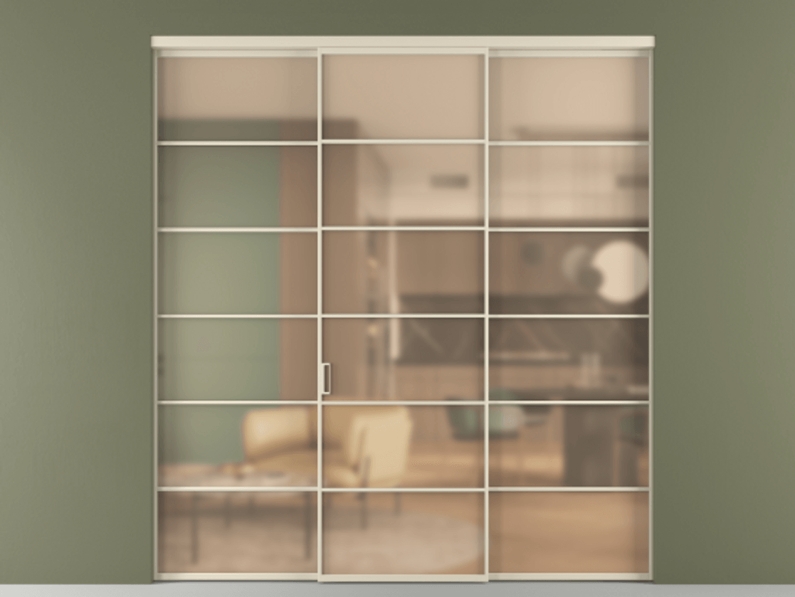 Перегородка Формато внутри проёма 3 створки АЛПР 040.04 Алюминий бежево-серый Сатинированное оранжевое стекло, триплекс Цена 13900 AZE | Volhovec