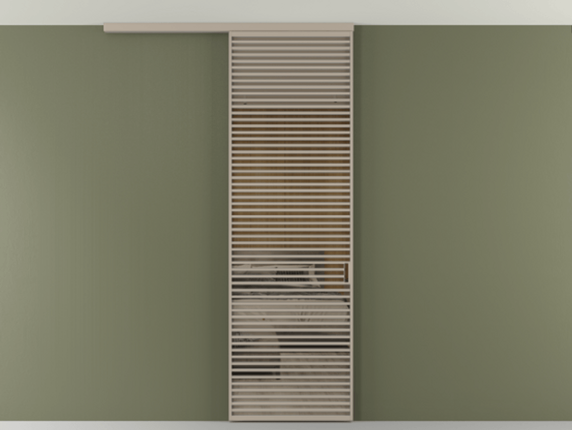 Перегородка Формато вдоль стены на потолок 1 створка АЛПР 040.07 Алюминий бисквитный Рефлективное бронзовое стекло "Стопсол", калёное Цена 10090 AZE | Volhovec