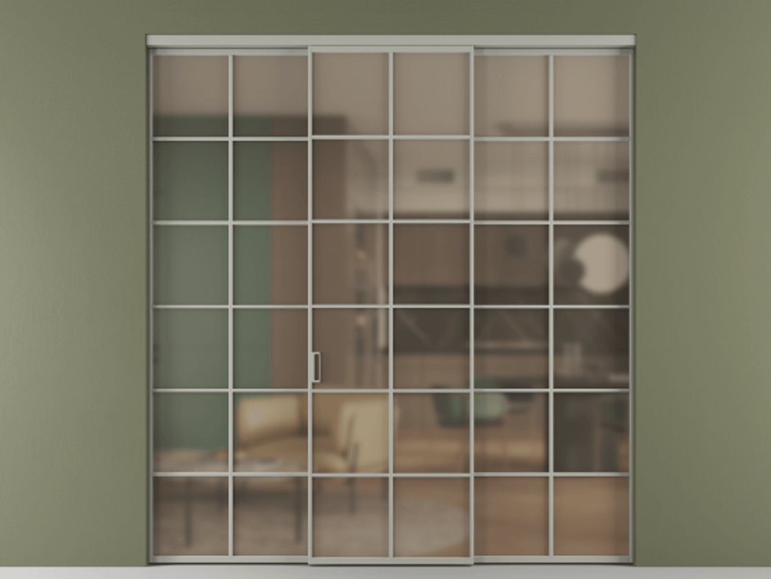 Перегородка Формато внутри проёма 3 створки АЛПР 040.05 Алюминий нейтральный серый Сатинированное бронзовое стекло, триплекс Цена 13280 AZE | Volhovec