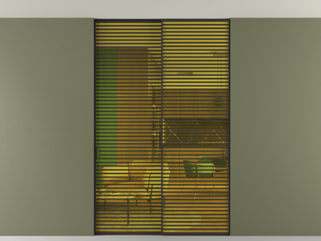 Перегородка Формато внутри проёма скрытое крепление в потолок 2 створки АЛПР 040.07 Алюминий антрацит Прозрачное жёлтое стекло, триплекс Цена 21400 AZE | Volhovec