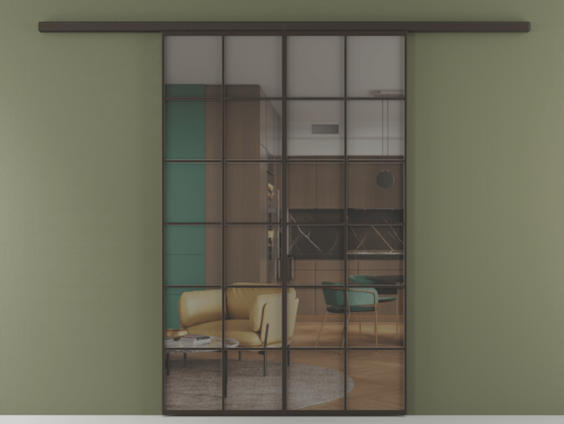 Перегородка Формато вдоль стены 2 створки АЛПР 040.05 Алюминий антрацит Прозрачное серое стекло, триплекс Цена 10800 AZE | Volhovec