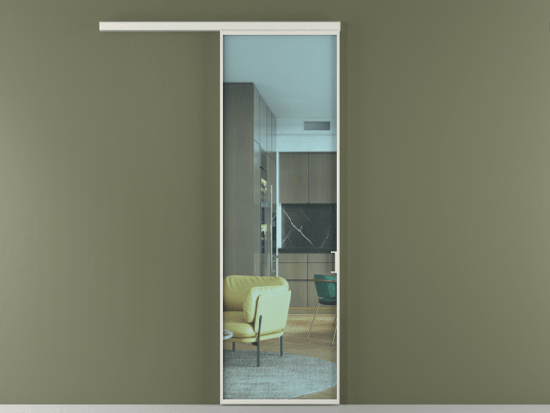 Перегородка Формато вдоль стены 1 створка АЛПР 040.01 Алюминий серый Прозрачное голубое стекло, триплекс Цена 5300 AZE  | Volhovec