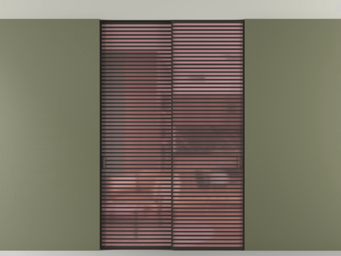 Перегородка Формато внутри проёма скрытое крепление в потолок 2 створки АЛПР 040.07 Алюминий антрацит Сатинированное розовое стекло, триплекс Цена 21400 AZE | Volhovec