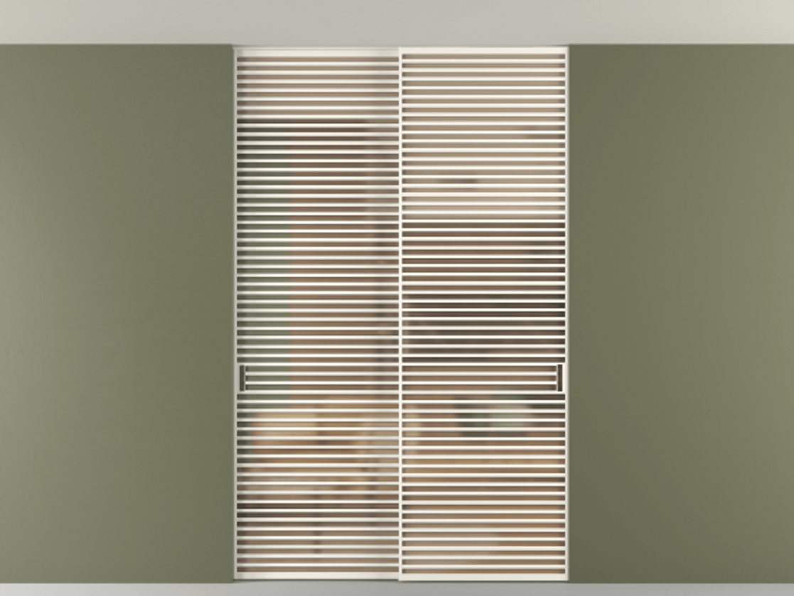 Перегородка Формато внутри проёма скрытое крепление в потолок 2 створки АЛПР 040.07 Алюминий пудровый белый Сатинированное оранжевое стекло, триплекс Цена 21400 AZE | Volhovec