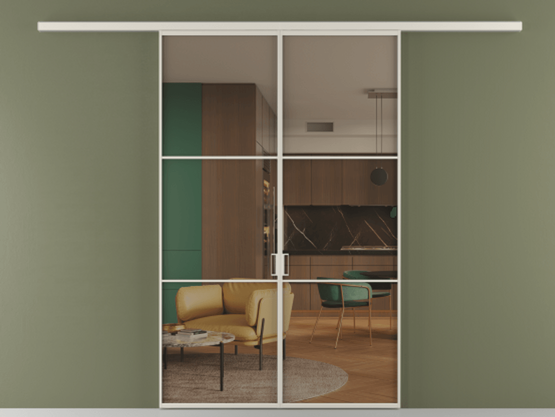 Перегородка Formato вдоль стены 2 створки АЛПР 040.03 Алюминий облачно-серый Прозрачное бронзовое стекло, триплекс Цена 12150 AZE | Volhovec