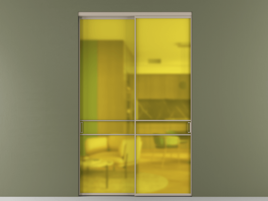 Перегородка Formato внутри проёма 2 створки АЛПР 040.02 Алюминий бисквитный Сатинированное жёлтое стекло, триплекс Цена 22500 AZE  | Volhovec