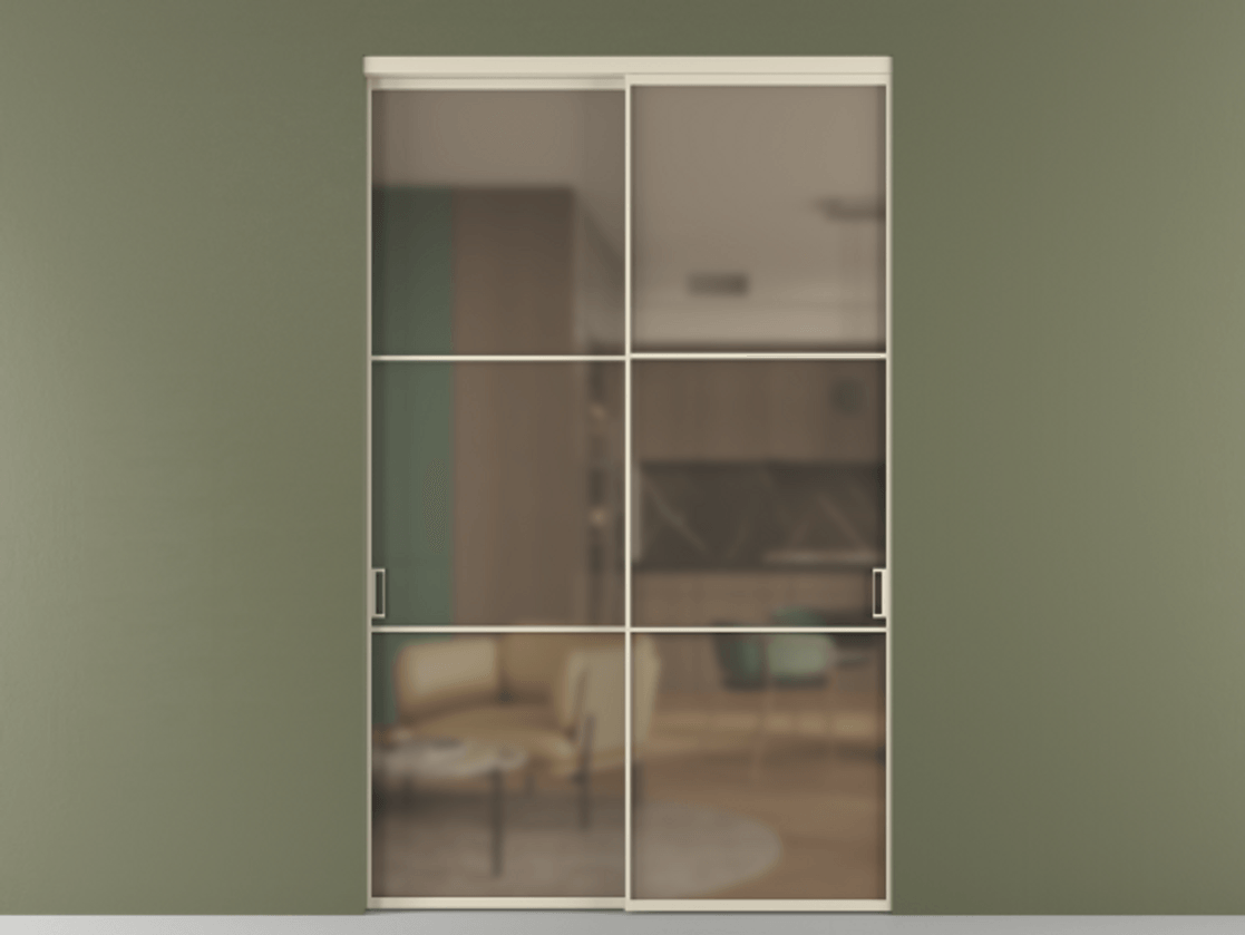 Перегородка Формато внутри проёма 2 створки АЛПР 040.03 Алюминий бежево-серый Сатинированное бронзовое стекло, триплекс Цена 22140 AZE  | Volhovec