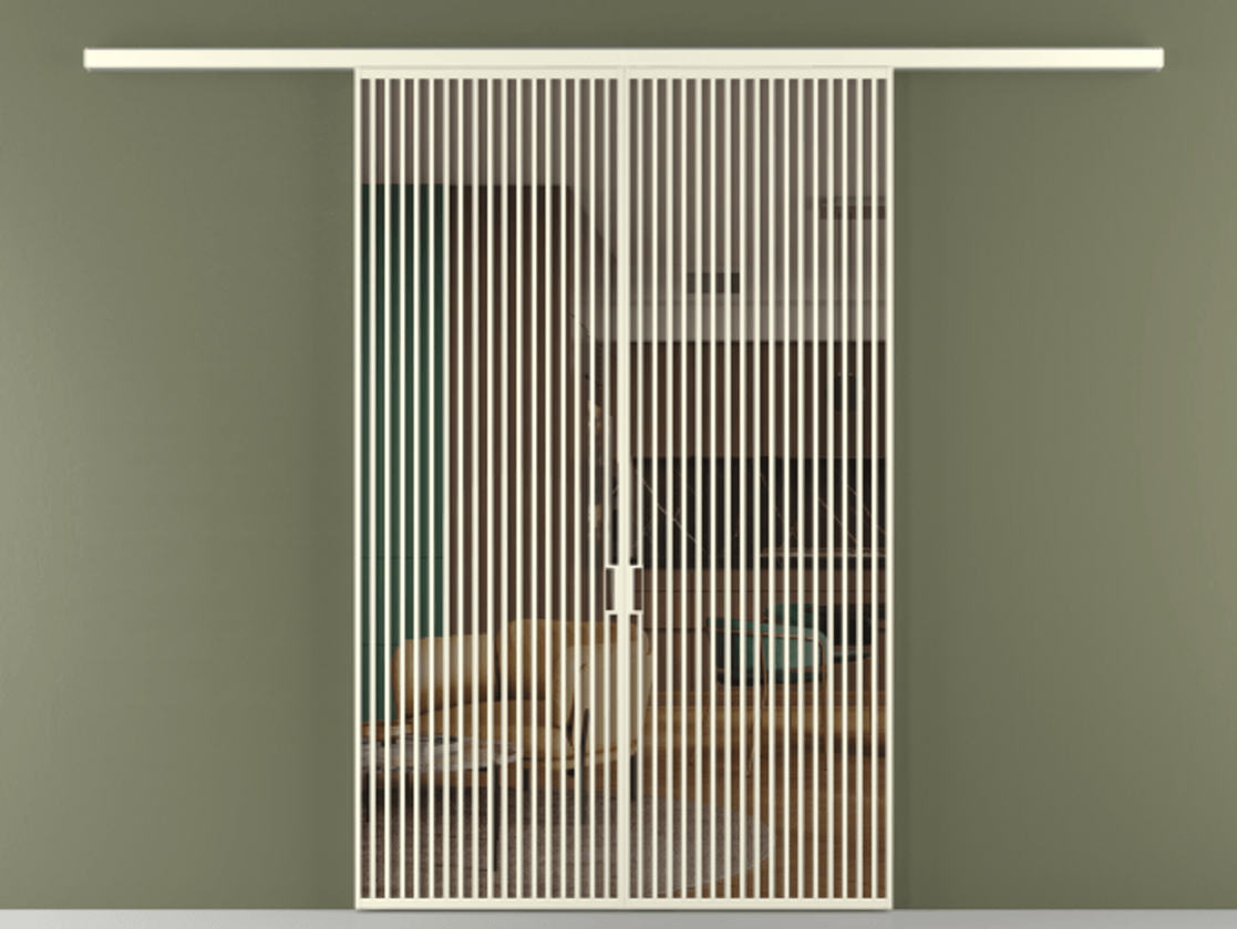 Перегородка Формато вдоль стены 2 створки АЛПР 040.06 Алюминий молочно-белый Прозрачное бронзовое стекло, триплекс Цена 342450 ₽ | Volhovec