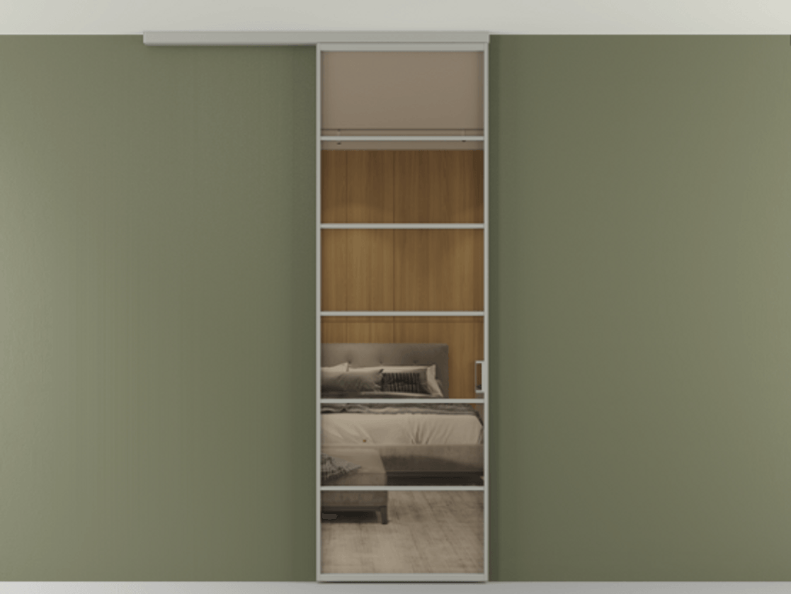 Перегородка Формато вдоль стены на потолок 1 створка АЛПР 040.04 Алюминий нейтральный серый Рефлективное бронзовое стекло "Стопсол", калёное Цена 6990 AZE | Volhovec