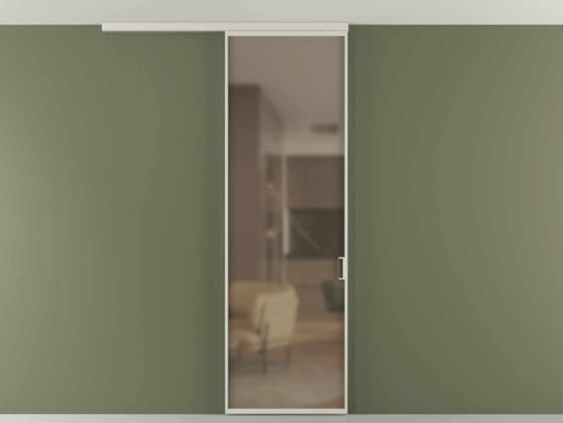 Перегородка Формато вдоль стены на потолок 1 створка АЛПР 040.01 Алюминий облачно-серый Сатинированное бронзовое стекло, триплекс Цена 4820 AZE | Volhovec