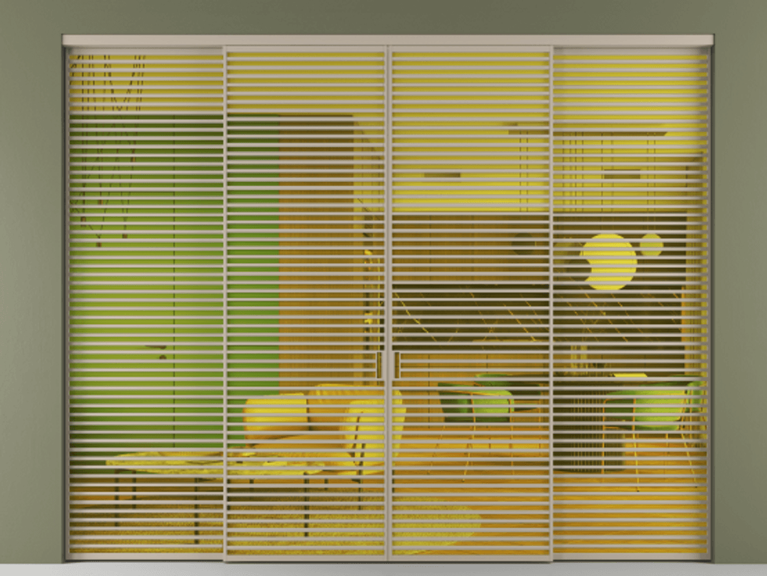 Перегородка Формато внутри проёма 4 створки АЛПР 040.07 Алюминий бисквитный Прозрачное жёлтое стекло, триплекс Цена 4155000 AMD  | Volhovec