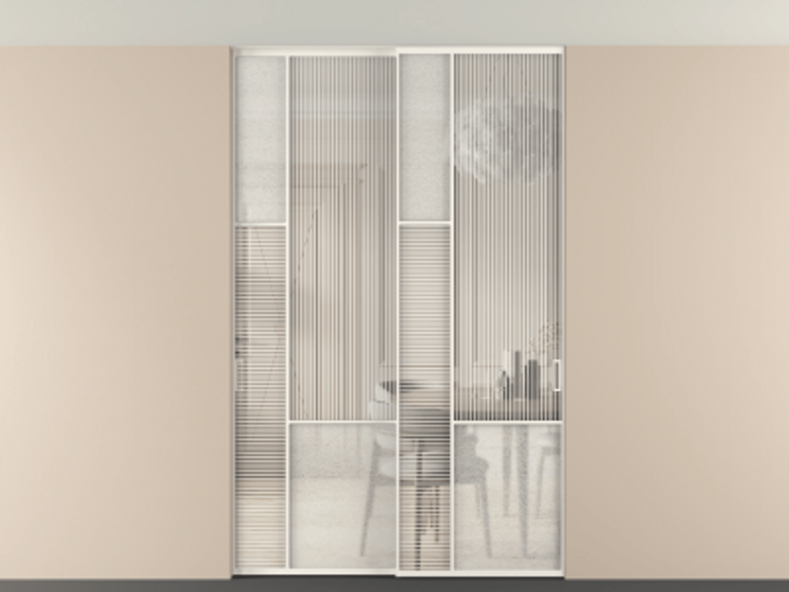 Перегородка Мозаик внутри проёма скрытое крепление в потолок 2 створки АЛПР 041.13 Алюминий пудровый белый Рифлёное стекло "Дюна", триплекс, 6 мм + Фактурное стекло "Лёд", триплекс. Цена 17750 AZE . Фабрика дверей Волховец 8 (800) 551 43 19 Перегородка Мозаик внутри проёма скрытое крепление в потолок 2 створки АЛПР 041.13 Алюминий пудровый белый Рифлёное стекло "Дюна", триплекс, 6 мм + Фактурное стекло "Лёд", триплекс Цена 17750 AZE | Volhovec