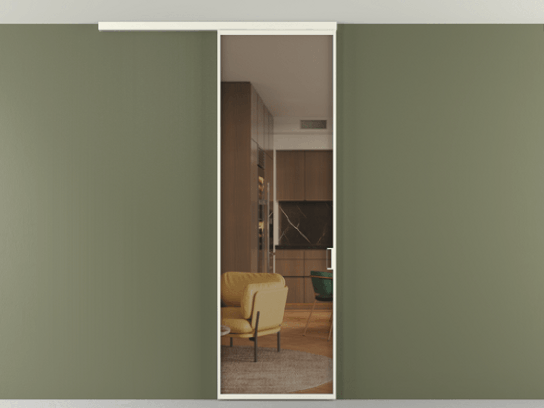 Перегородка Формато вдоль стены на потолок 1 створка АЛПР 040.01 Алюминий жемчужный Прозрачное бронзовое стекло, триплекс Цена 4820 AZE | Volhovec