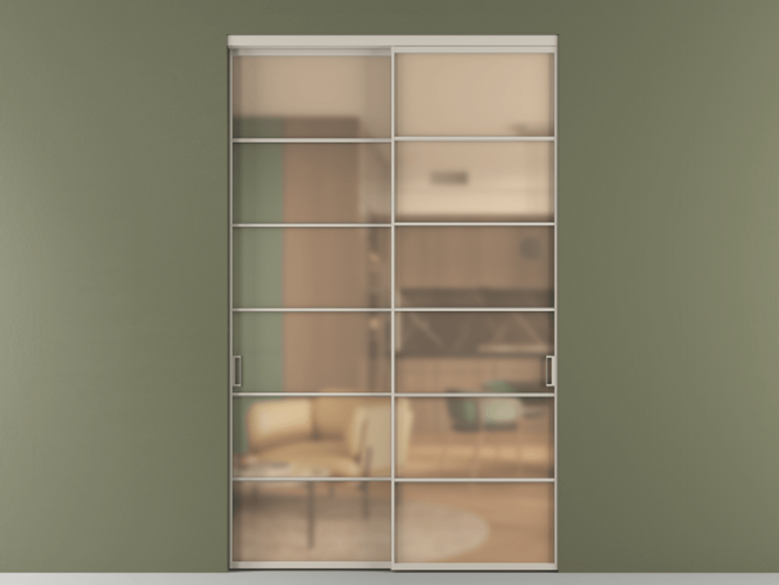 Перегородка Formato внутри проёма 2 створки АЛПР 040.04 Алюминий светло-бежевый Сатинированное оранжевое стекло, триплекс Цена 23200 AZE  | Volhovec