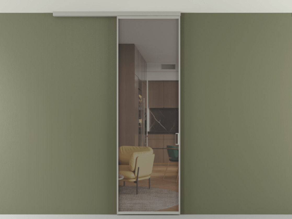 Перегородка Formato вдоль стены на потолок 1 створка АЛПР 040.01 Алюминий нейтральный серый Прозрачное серое стекло, триплекс Цена 4820 AZE | Volhovec