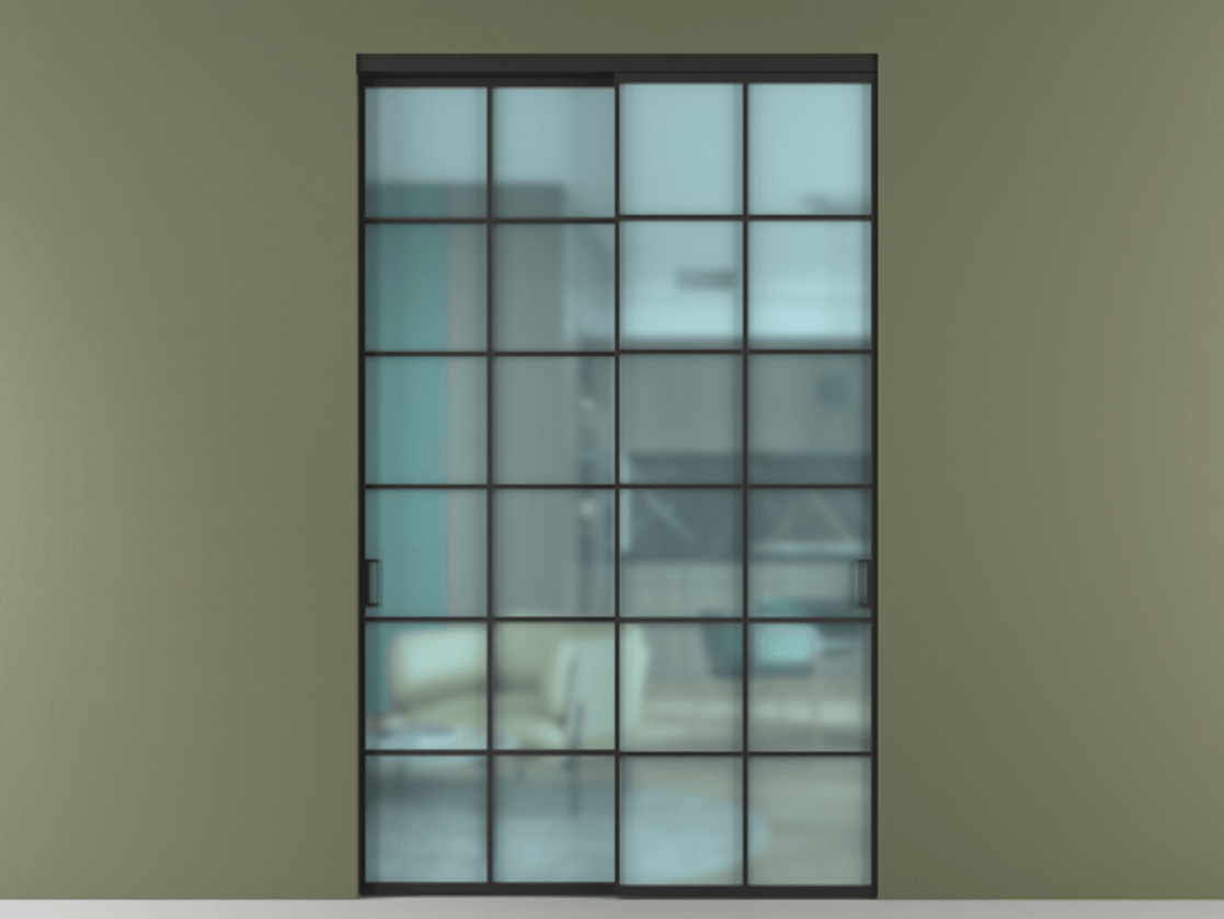 Перегородка Formato внутри проёма 2 створки АЛПР 040.05 Алюминий Черный Сатинированное голубое стекло, триплекс Цена 22100 AZE  | Volhovec