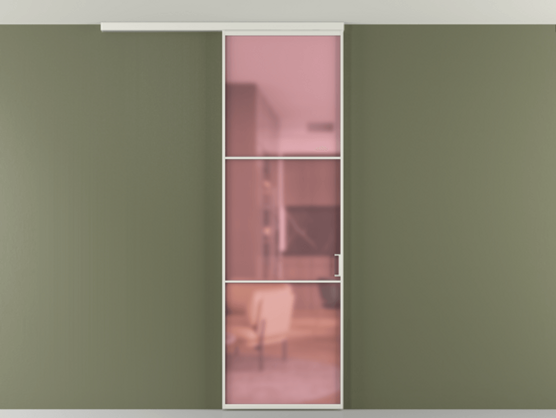 Перегородка Формато вдоль стены на потолок 1 створка АЛПР 040.03 Алюминий серый Сатинированное розовое стекло, триплекс Цена 5000 AZE | Volhovec