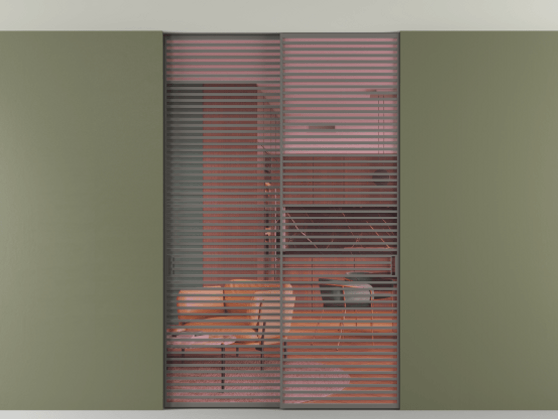 Перегородка Формато внутри проёма скрытое крепление в потолок 2 створки АЛПР 040.07 Алюминий классический серый Прозрачное розовое стекло, триплекс Цена 21400 AZE | Volhovec