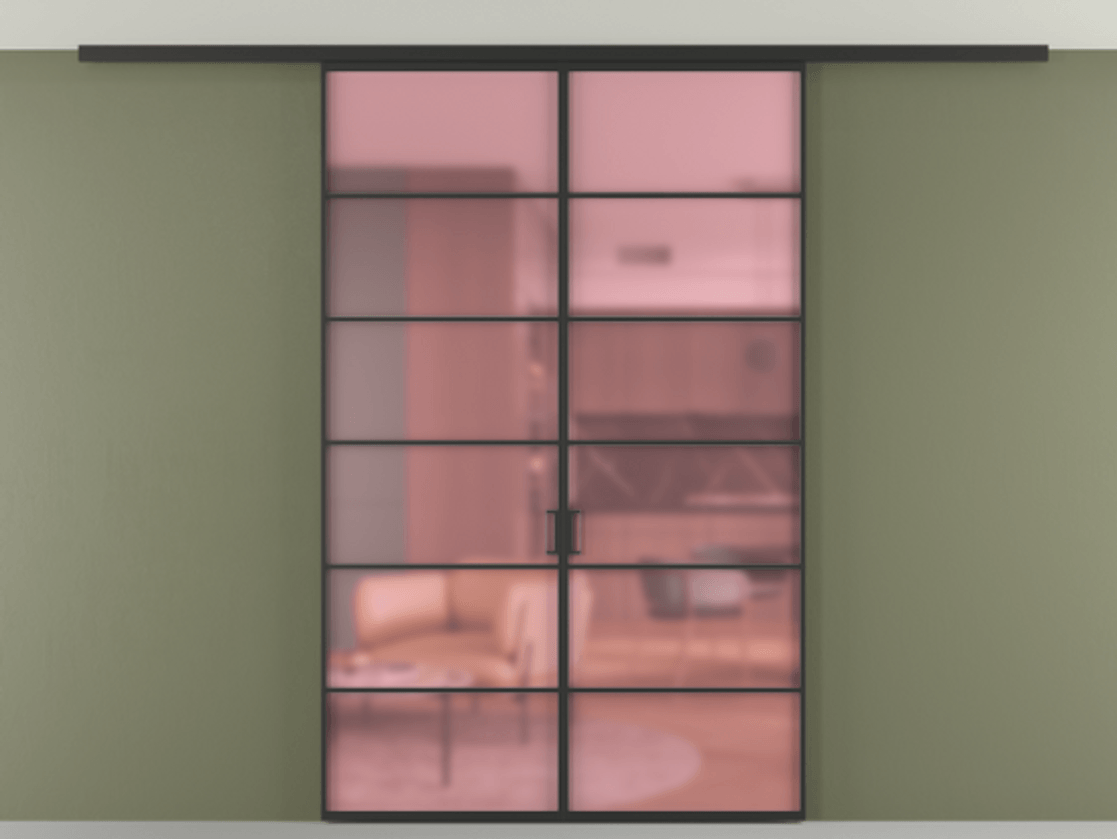 Перегородка Формато вдоль стены на потолок 2 створки АЛПР 040.04 Алюминий Черный Сатинированное розовое стекло, триплекс Цена 10000 AZE | Volhovec