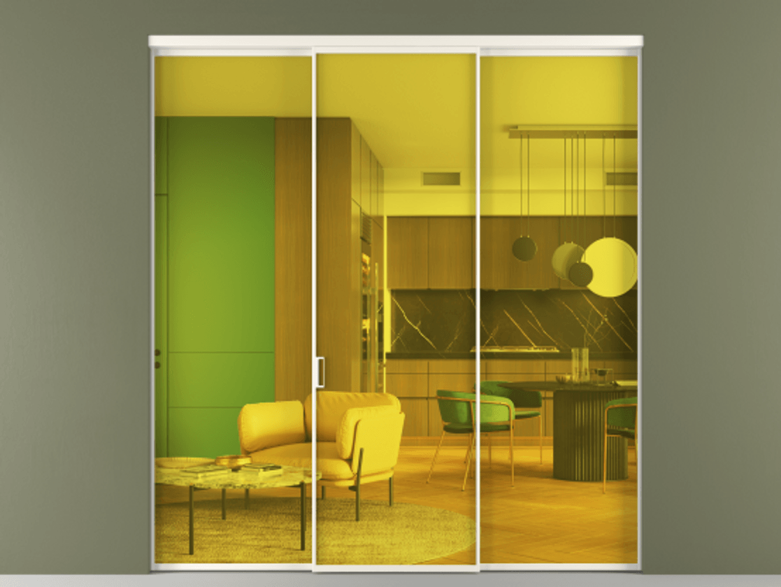 Перегородка Formato внутри проёма 3 створки АЛПР 040.01 Алюминий пудровый белый Прозрачное жёлтое стекло, триплекс Цена 12300 AZE | Volhovec