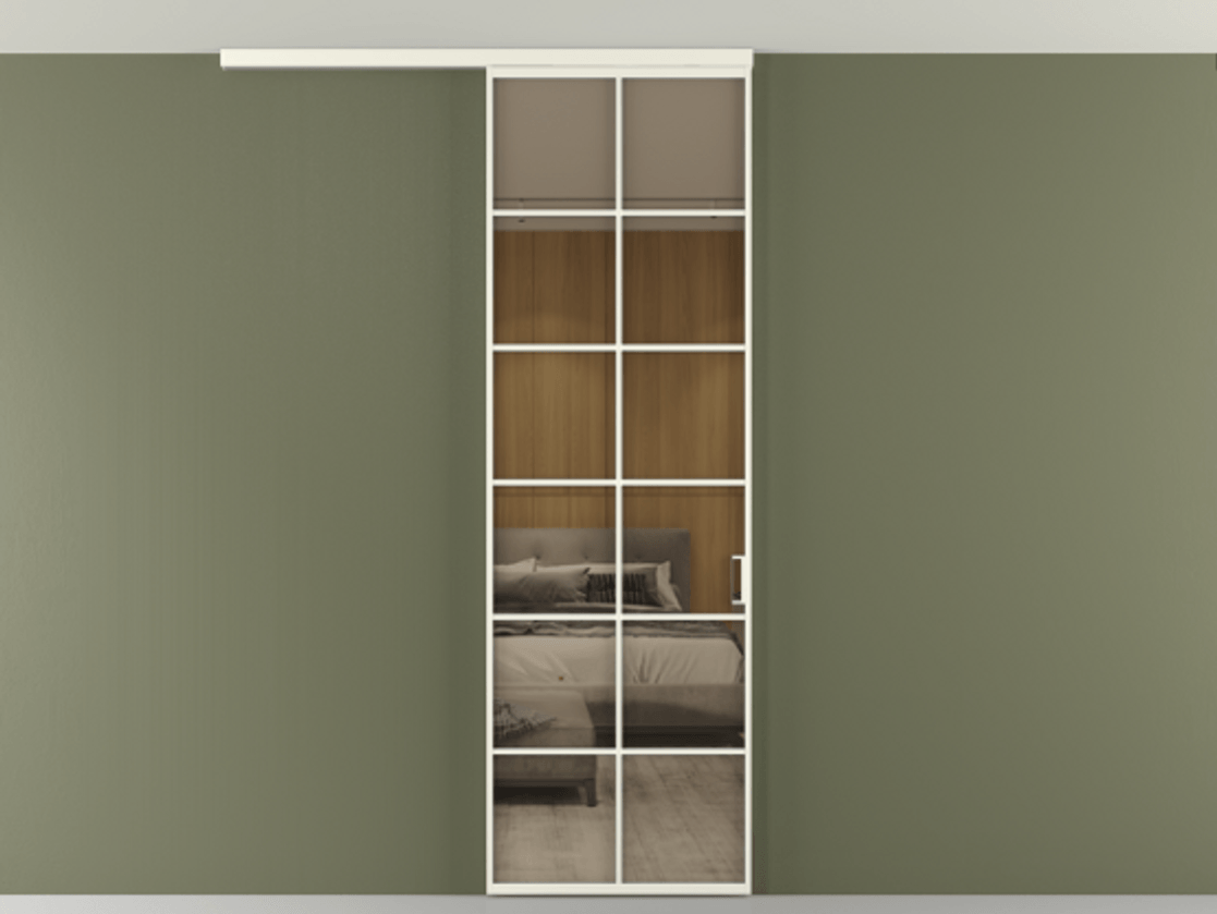 Перегородка Формато вдоль стены на потолок 1 створка АЛПР 040.05 Алюминий жемчужный Рефлективное бронзовое стекло "Стопсол", калёное Цена 5960 AZE | Volhovec