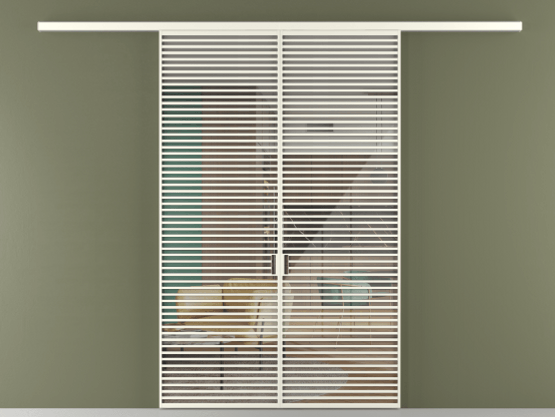 Перегородка Формато вдоль стены 2 створки АЛПР 040.07 Алюминий жемчужный Рефлективное прозрачное стекло "Стопсол", калёное Цена 23200 AZE | Volhovec