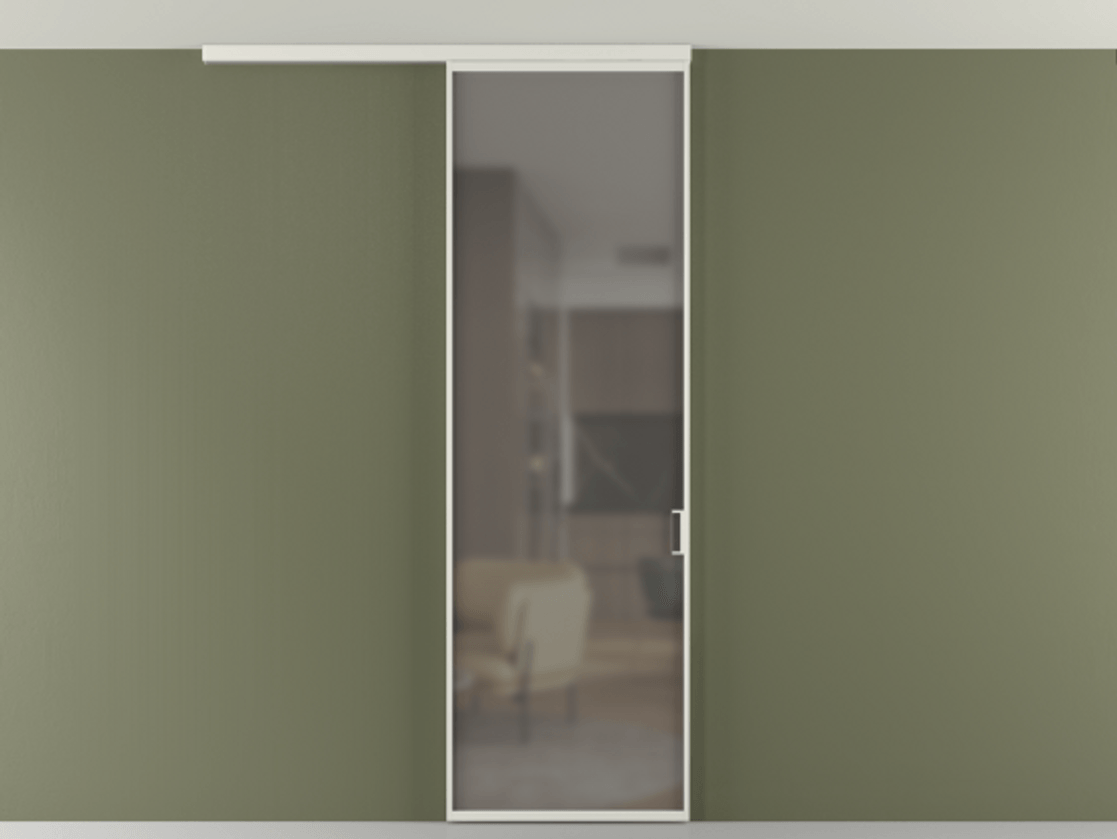 Перегородка Формато вдоль стены на потолок 1 створка АЛПР 040.01 Алюминий серый Сатинированное серое стекло, триплекс Цена 4820 AZE | Volhovec