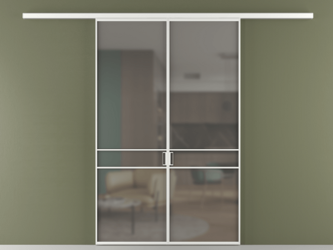 Перегородка Formato вдоль стены 2 створки АЛПР 040.02 Алюминий белоснежный Сатинированное серое стекло, триплекс Цена 12150 AZE | Volhovec