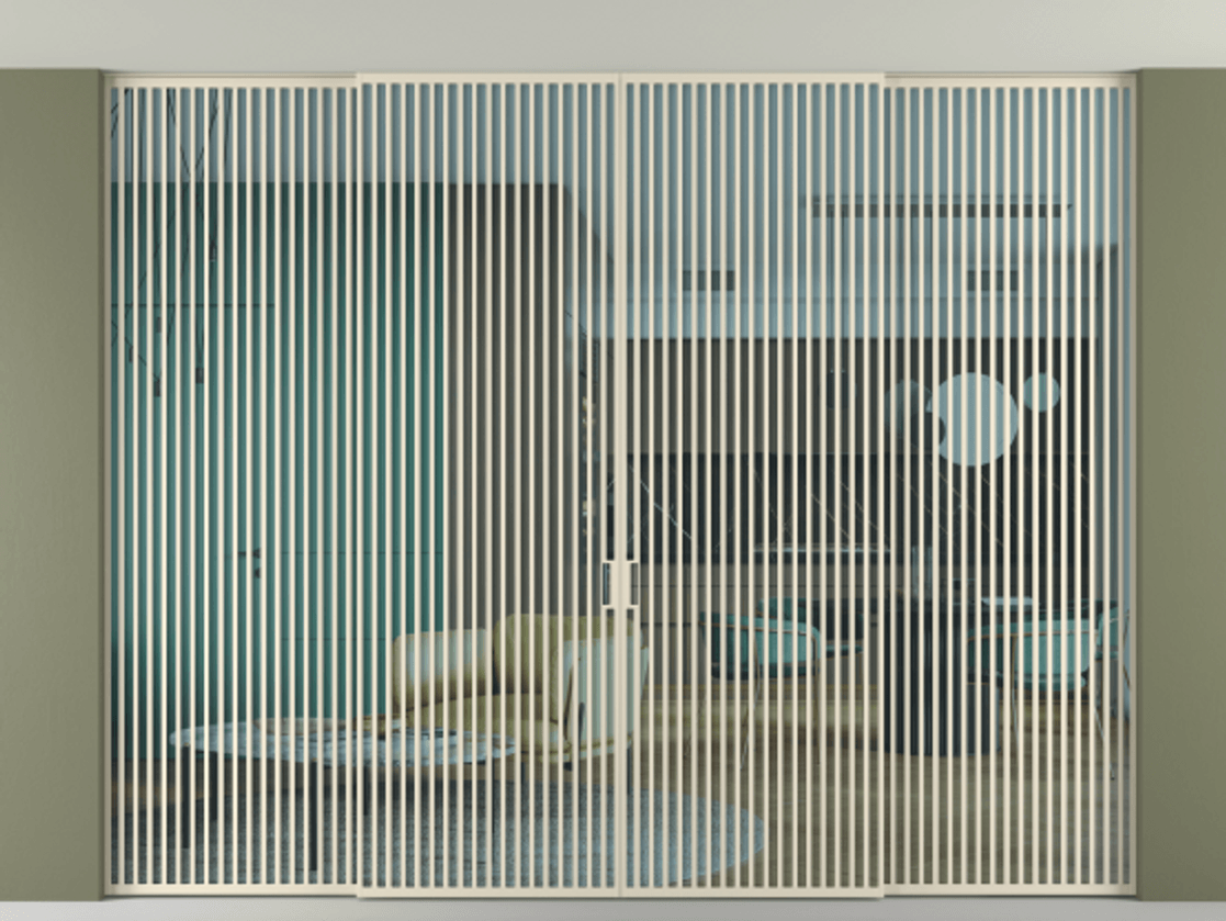 Перегородка Формато внутри проёма скрытое крепление в потолок 4 створки АЛПР 040.06 Алюминий бежево-серый Прозрачное голубое стекло, триплекс Цена 41800 AZE | Volhovec