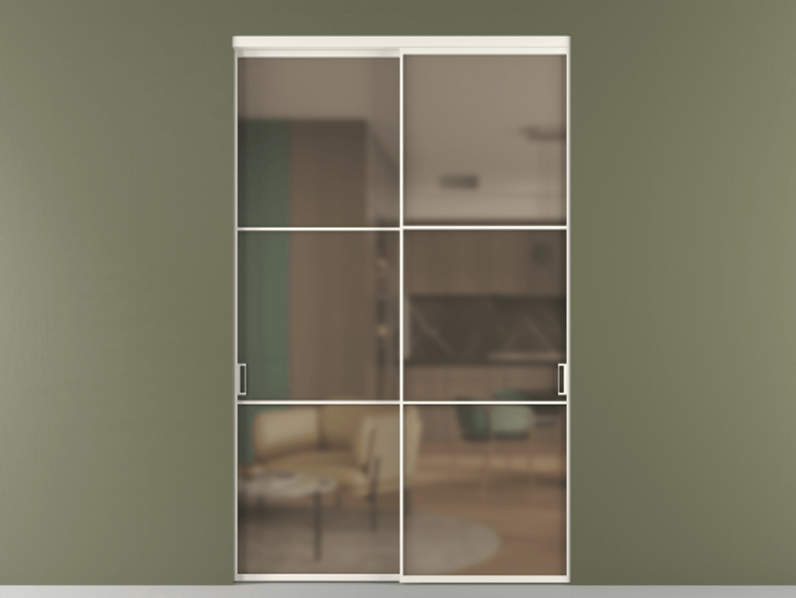 Перегородка Формато внутри проёма 2 створки АЛПР 040.03 Алюминий пудровый белый Сатинированное бронзовое стекло, триплекс Цена 22140 AZE  | Volhovec