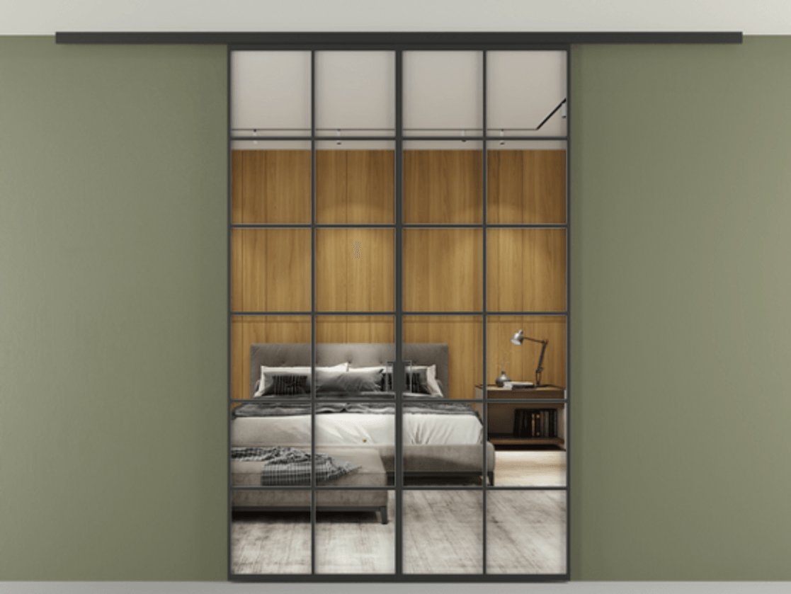 Перегородка Формато вдоль стены на потолок 2 створки АЛПР 040.05 Алюминий Черный Двустороннее зеркало, триплекс , триплекс 6 мм Цена 10000 AZE | Volhovec