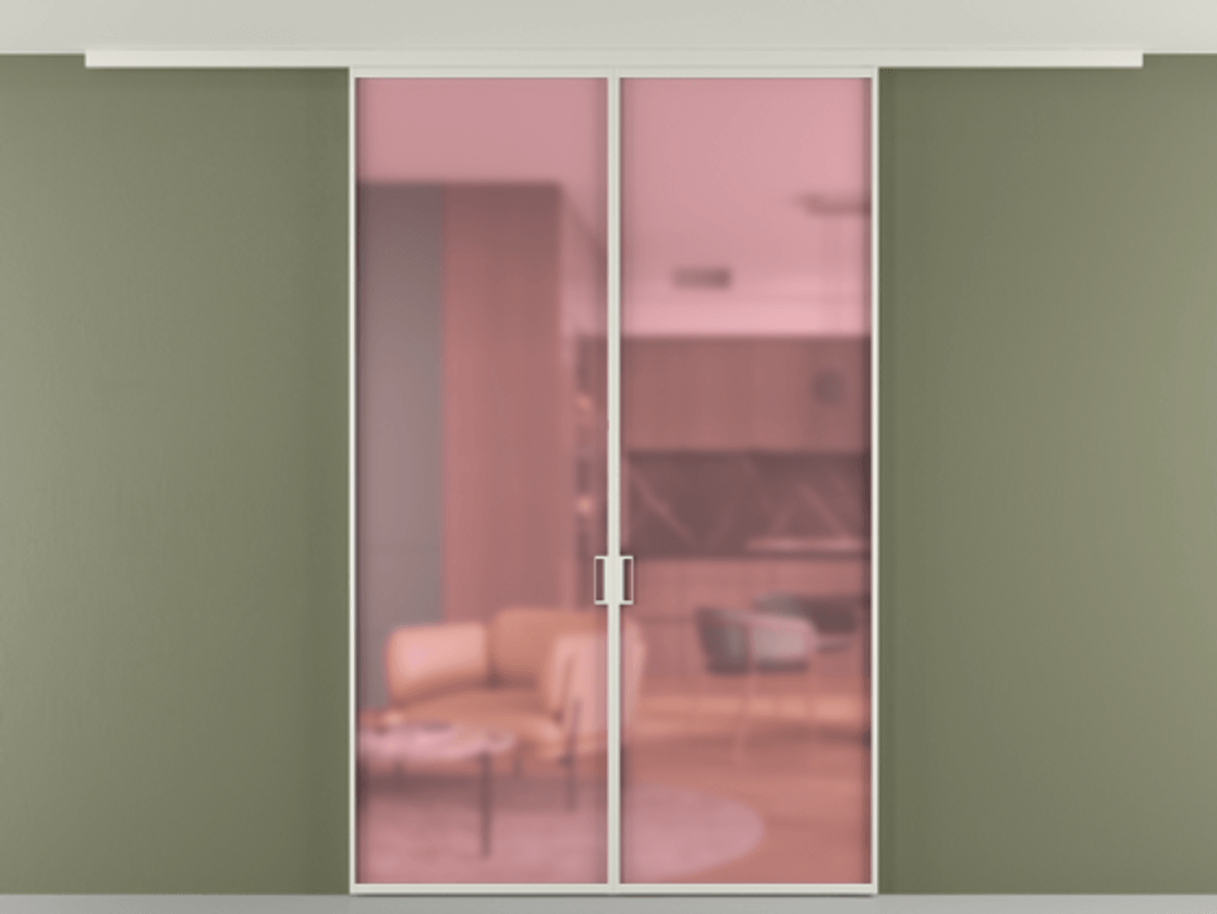 Перегородка Формато вдоль стены на потолок 2 створки АЛПР 040.01 Алюминий Белый Сатинированное розовое стекло, триплекс Цена 8900 AZE | Volhovec