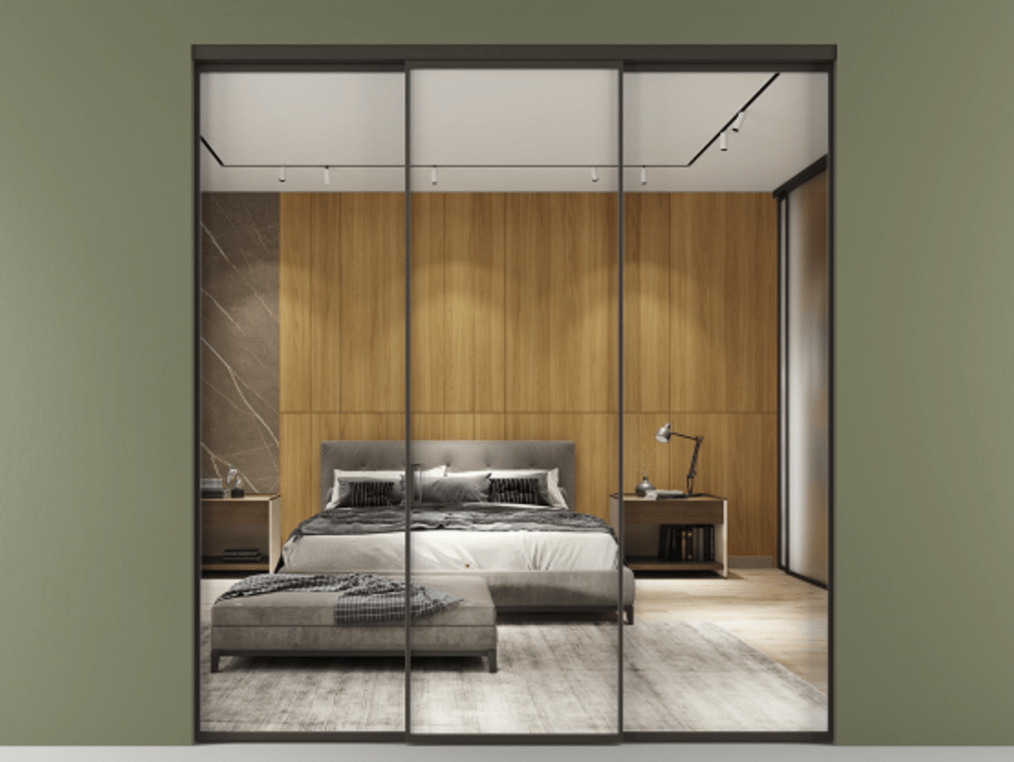 Перегородка Формато внутри проёма 3 створки АЛПР 040.01 Алюминий антрацит Двустороннее зеркало, триплекс , триплекс 6 мм Цена 327780 сом | Volhovec