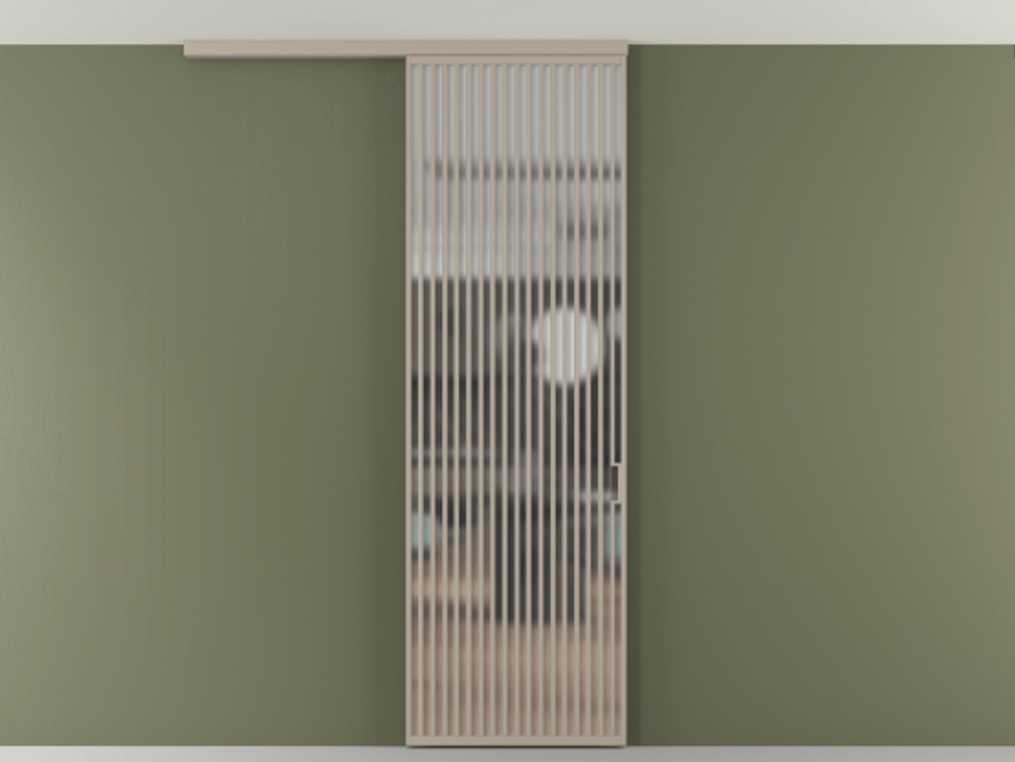 Перегородка Формато вдоль стены на потолок 1 створка АЛПР 040.06 Алюминий бисквитный Сатинированное стекло "Мателюкс Кристал Вижн", калёное, матовое, каленое 6 мм Цена 193628 ₽ | Volhovec