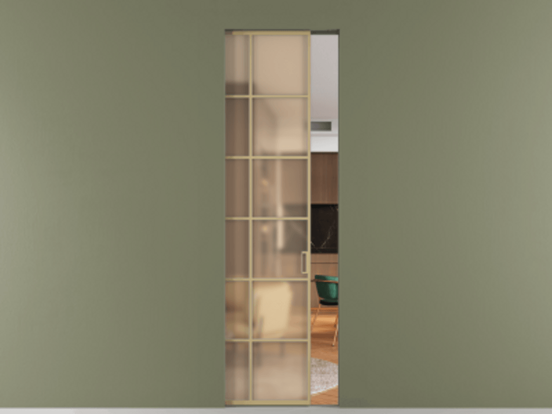 Перегородка Формато скрытый пенал 1 створка АЛПР 040.05 Золотой Сатинированное оранжевое стекло, триплекс Цена 11000 AZE | Volhovec