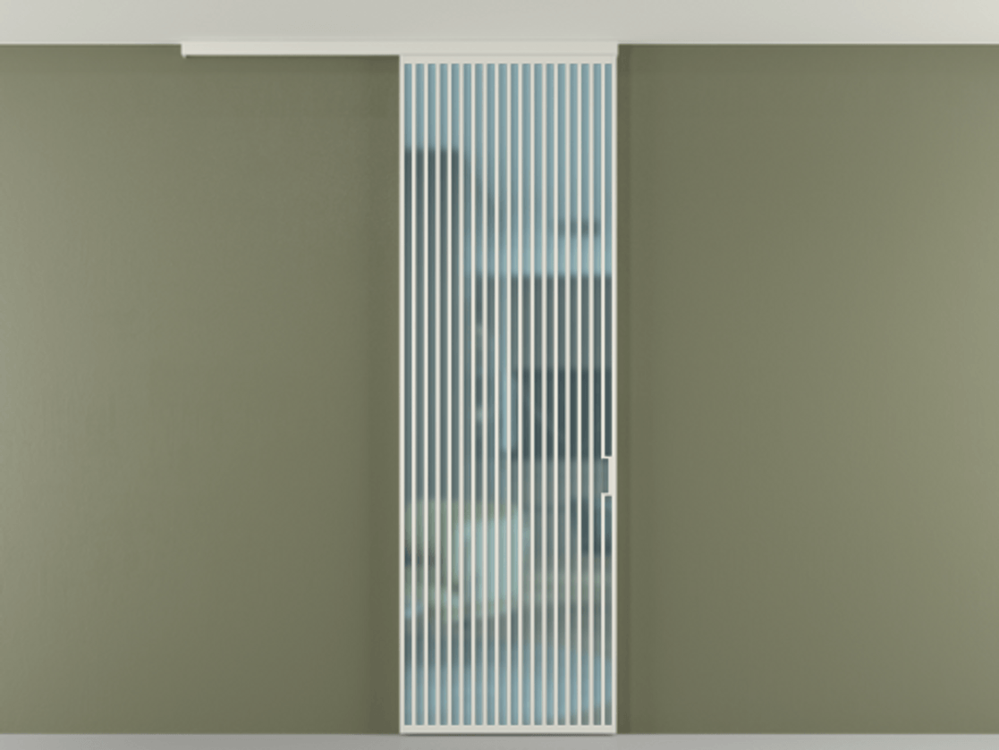 Перегородка Формато вдоль стены на потолок 1 створка АЛПР 040.06 Алюминий Белый Сатинированное голубое стекло, триплекс Цена 8900 AZE | Volhovec