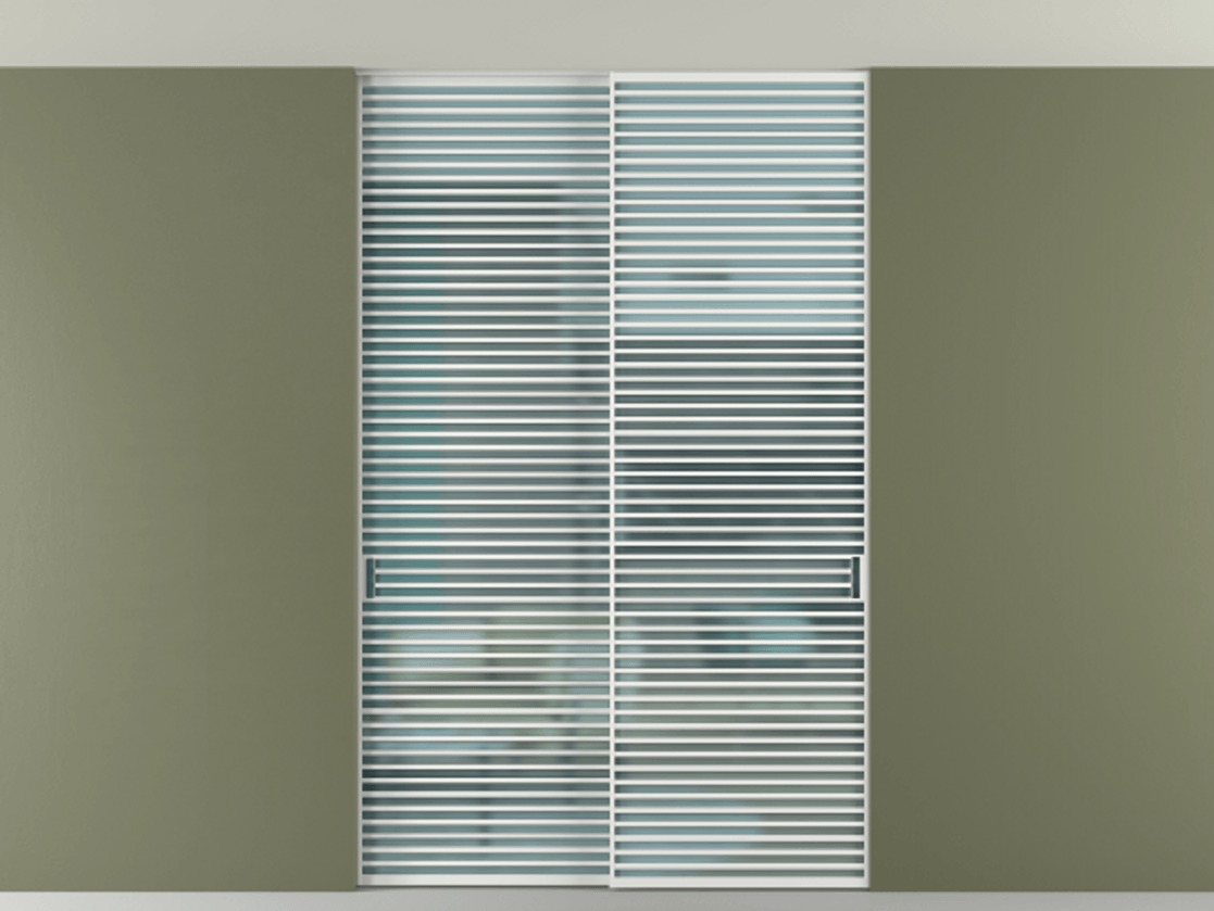 Перегородка Формато внутри проёма скрытое крепление в потолок 2 створки АЛПР 040.07 Алюминий белоснежный Сатинированное голубое стекло, триплекс Цена 21400 AZE | Volhovec