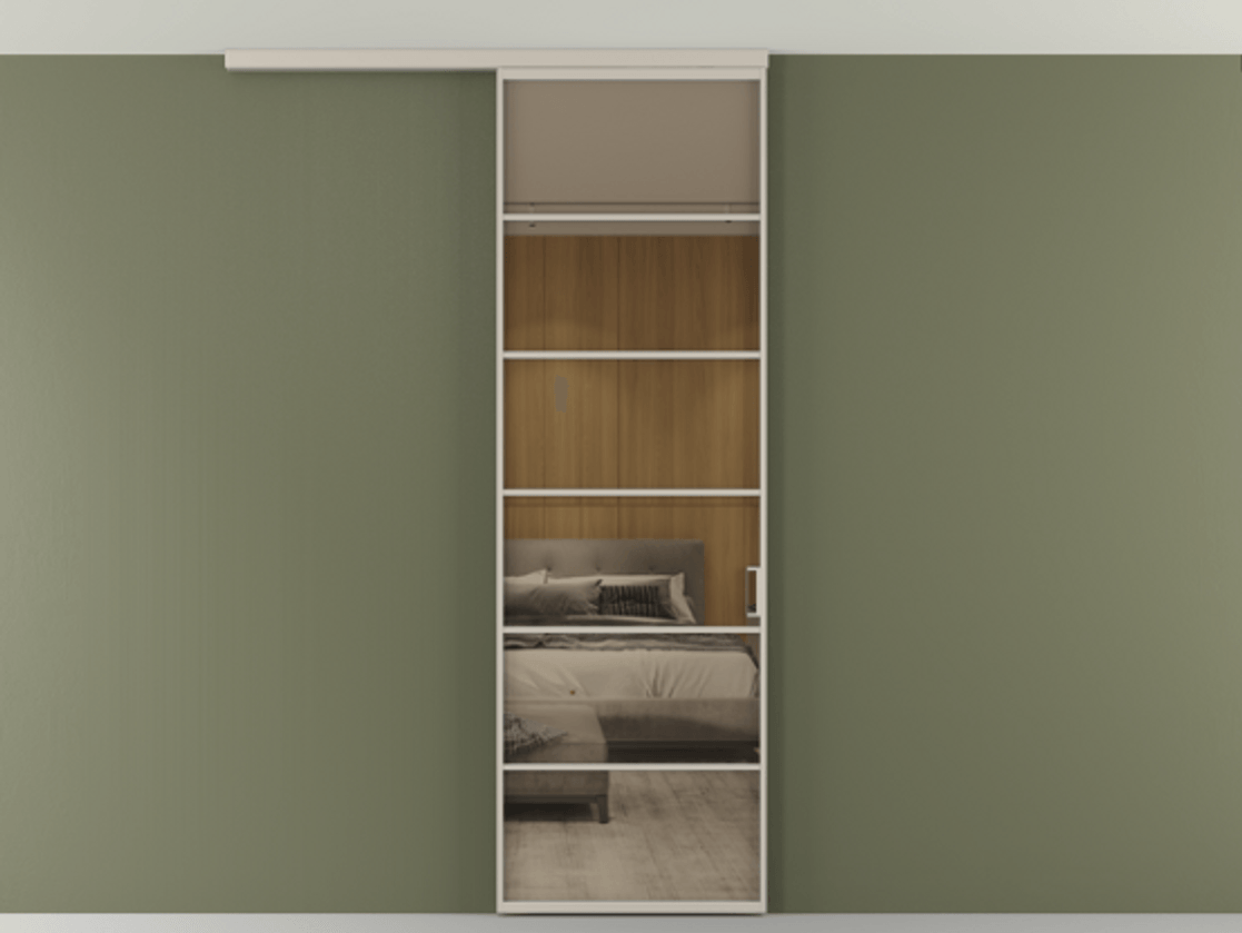 Перегородка Формато вдоль стены на потолок 1 створка АЛПР 040.04 Алюминий светло-бежевый Рефлективное бронзовое стекло "Стопсол", калёное Цена 5960 AZE | Volhovec