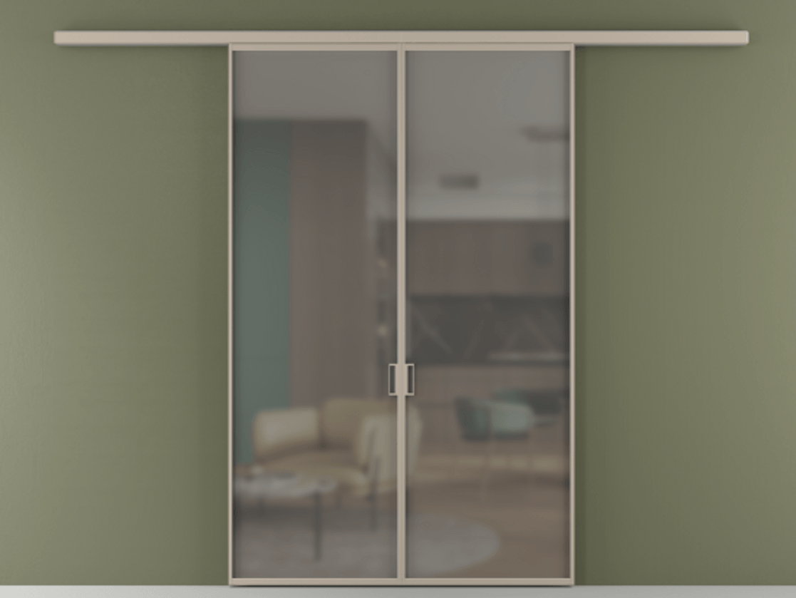 Перегородка Формато вдоль стены 2 створки АЛПР 040.01 Алюминий бисквитный Сатинированное серое стекло, триплекс Цена 9770 AZE | Volhovec