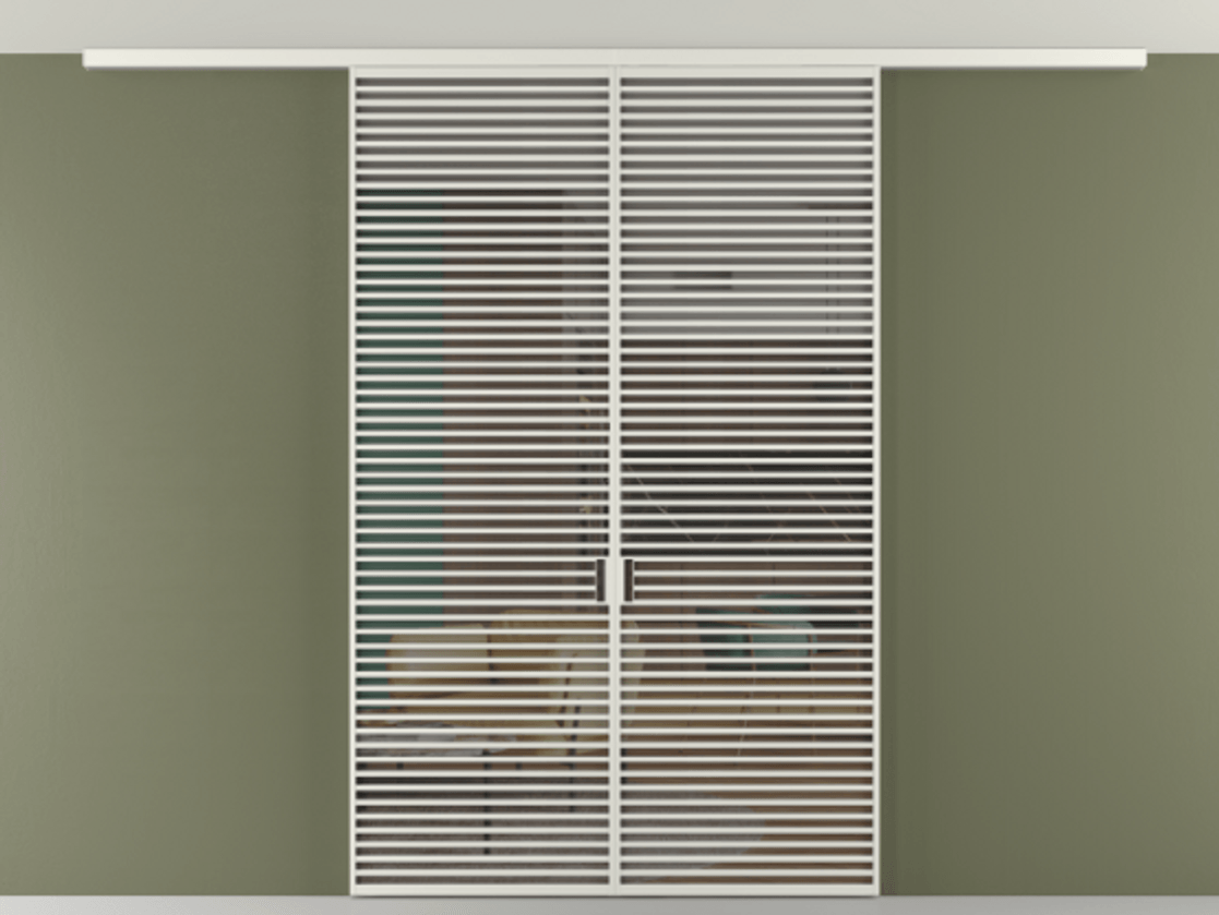 Перегородка Формато вдоль стены на потолок 2 створки АЛПР 040.07 Алюминий серый Прозрачное серое стекло, триплекс Цена 19150 AZE | Volhovec