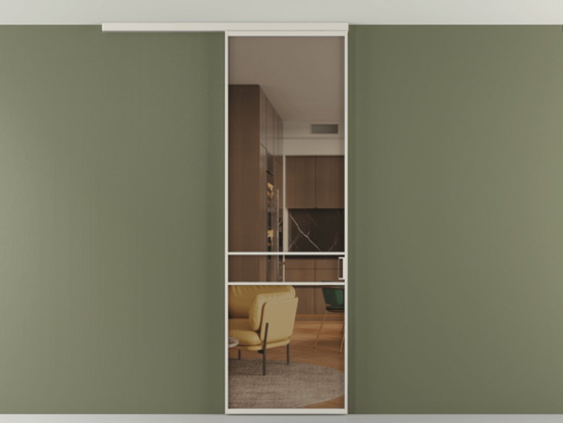 Перегородка Формато вдоль стены на потолок 1 створка АЛПР 040.02 Алюминий облачно-серый Прозрачное бронзовое стекло, триплекс Цена 5050 AZE | Volhovec