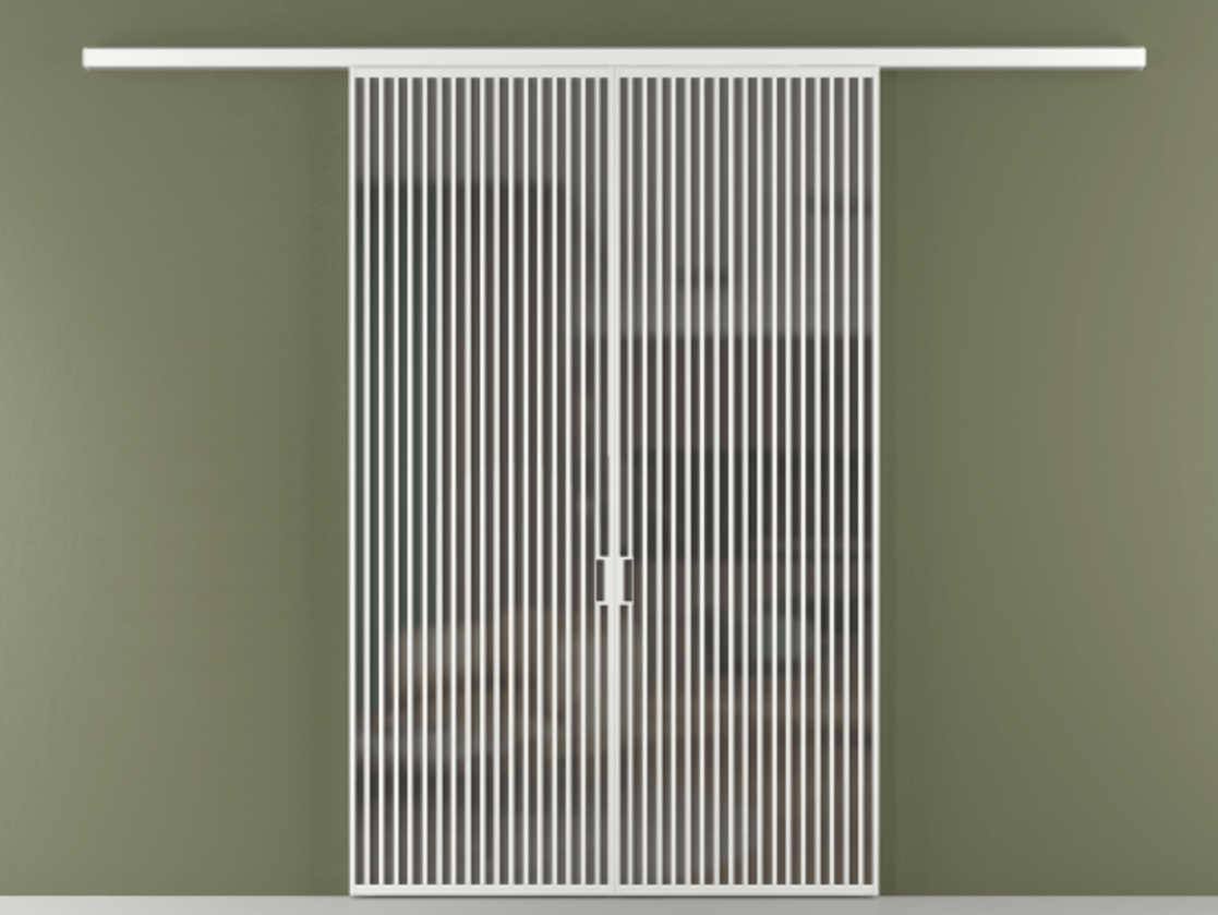 Перегородка Формато вдоль стены 2 створки АЛПР 040.06 Алюминий белоснежный Сатинированное серое стекло, триплекс Цена 17850 AZE | Volhovec