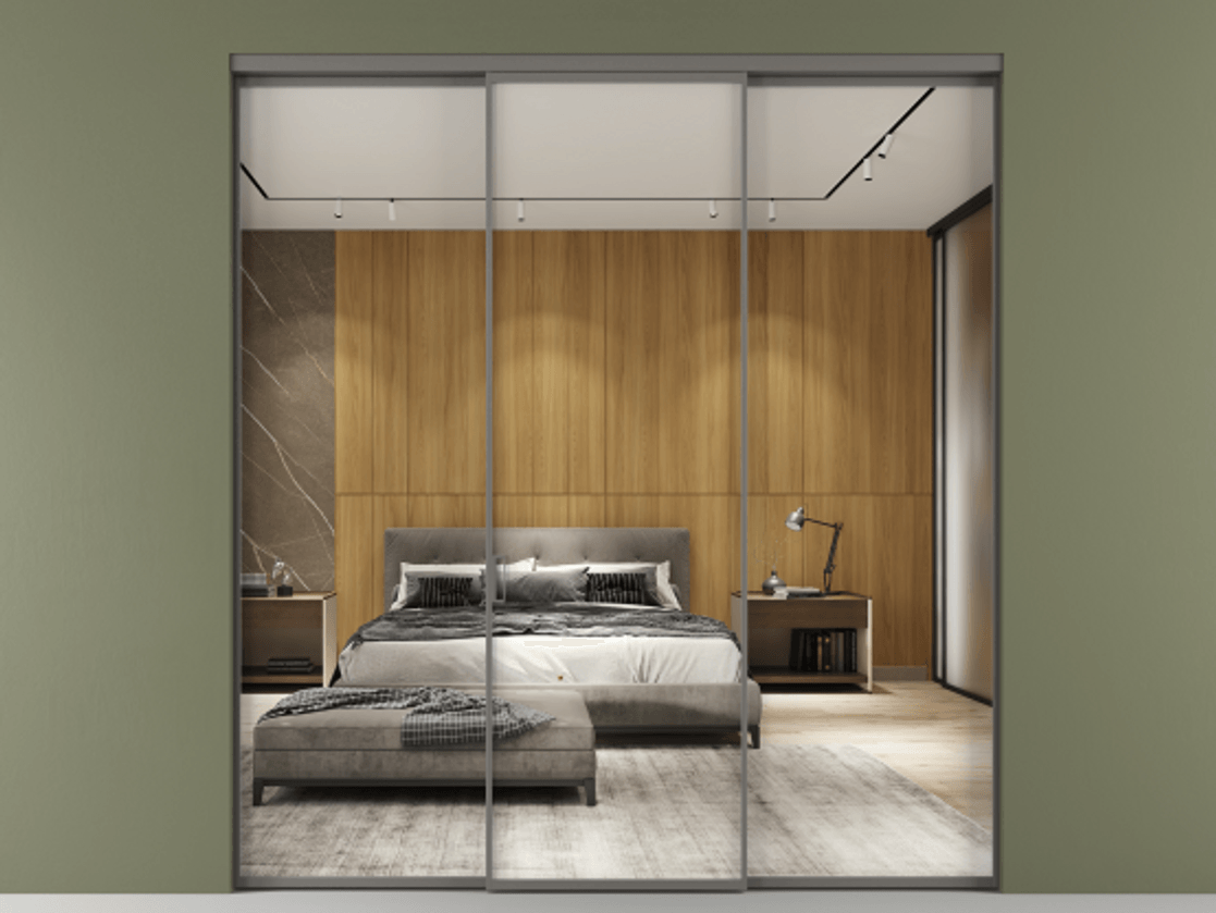 Перегородка Формато внутри проёма 3 створки АЛПР 040.01 Алюминий классический серый Двустороннее зеркало, триплекс , триплекс 6 мм Цена 11730 AZE | Volhovec