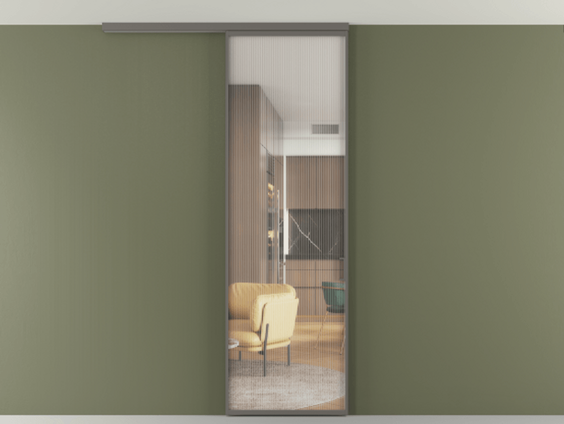 Перегородка Формато вдоль стены на потолок 1 створка АЛПР 040.01 Алюминий классический серый Рифлёное стекло "Мору", триплекс Цена 5350 AZE | Volhovec