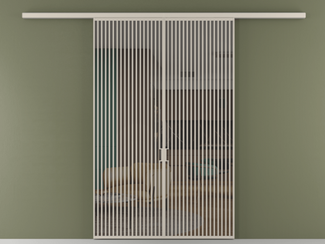 Перегородка Formato вдоль стены 2 створки АЛПР 040.06 Алюминий светло-бежевый Прозрачное серое стекло, триплекс Цена 22360 AZE | Volhovec