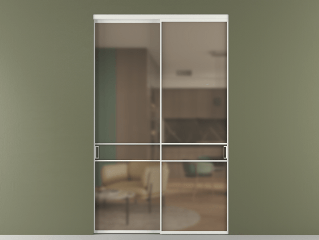 Перегородка Formato внутри проёма 2 створки АЛПР 040.02 Алюминий светло-серый Сатинированное бронзовое стекло, триплекс Цена 24100 AZE  | Volhovec