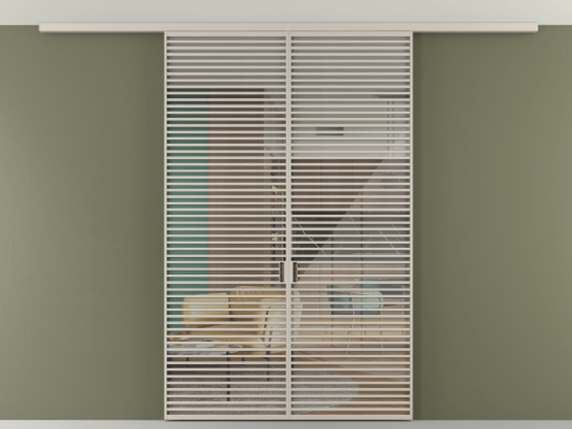 Перегородка Формато вдоль стены на потолок 2 створки АЛПР 040.07 Алюминий светло-бежевый Рефлективное прозрачное стекло "Стопсол", калёное Цена 19820 AZE | Volhovec